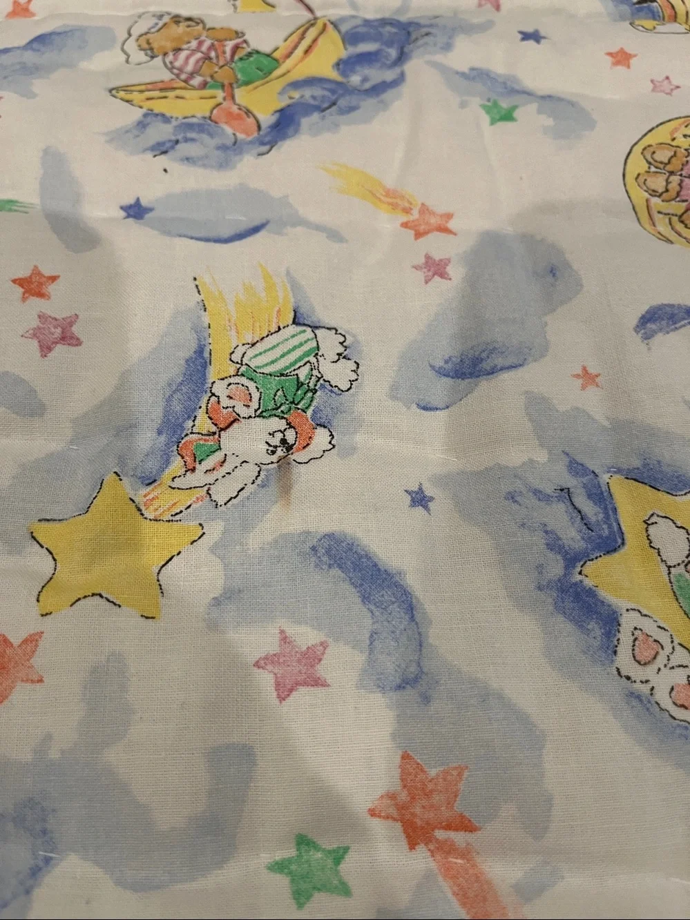 Cute Nursery Quilt with Bear & Bunny Boat - Pastel Blue, Yellow, Pink